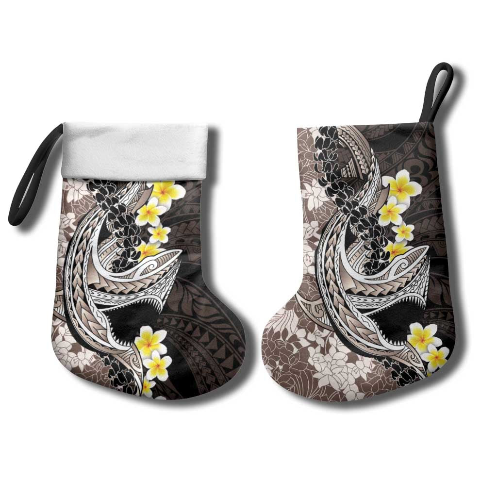 Brown and Black Hawaii Shark Tattoo Christmas Stocking Puakenikeni Lei Plumeria Polynesian Pattern - Polynesian Pride