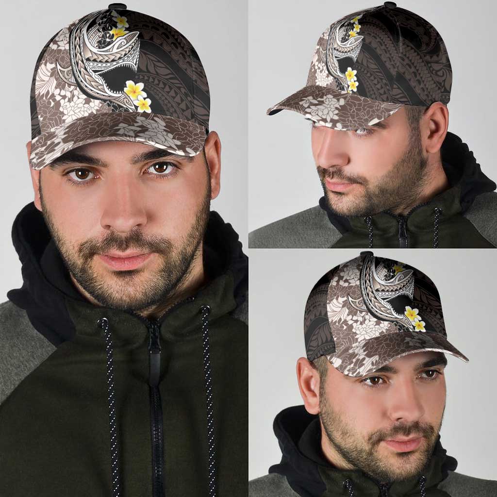 Brown and Black Hawaii Shark Tattoo Classic Cap Puakenikeni Lei Plumeria Polynesian Pattern - Polynesian Pride