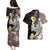 Brown and Black Hawaii Shark Tattoo Couples Matching Puletasi and Hawaiian Shirt Puakenikeni Lei Plumeria Polynesian Pattern - Polynesian Pride