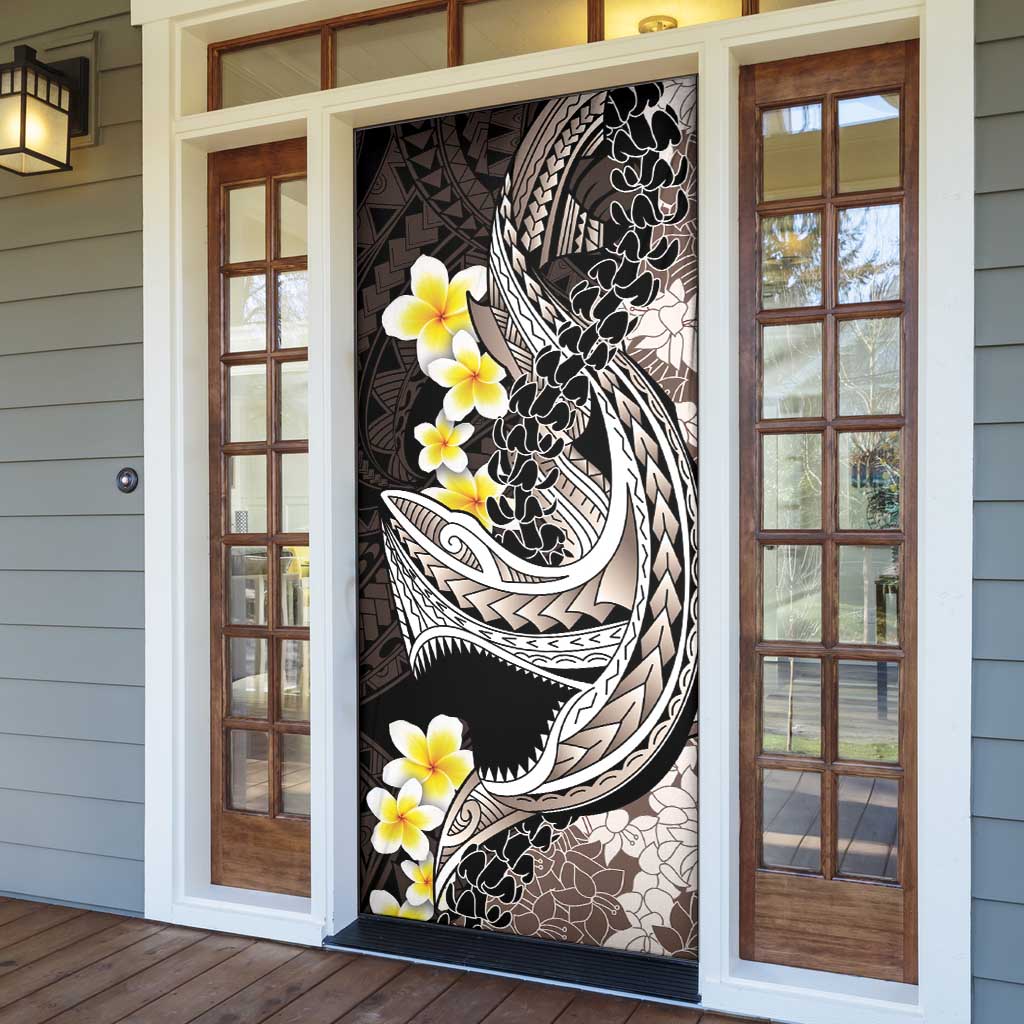 Brown and Black Hawaii Shark Tattoo Door Cover Puakenikeni Lei Plumeria Polynesian Pattern - Polynesian Pride