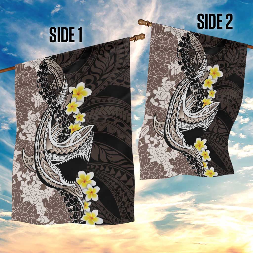 Brown and Black Hawaii Shark Tattoo Garden Flag Puakenikeni Lei Plumeria Polynesian Pattern - Polynesian Pride