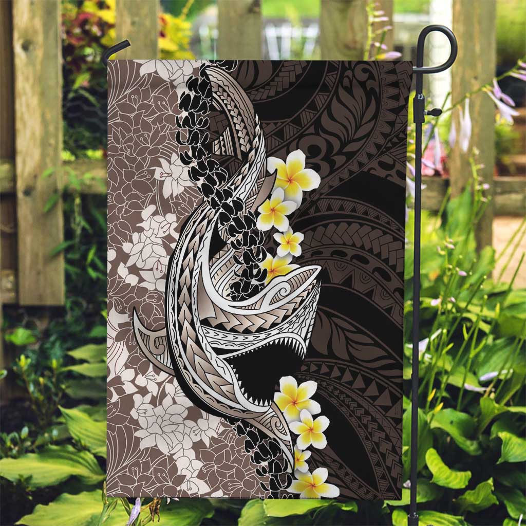 Brown and Black Hawaii Shark Tattoo Garden Flag Puakenikeni Lei Plumeria Polynesian Pattern - Polynesian Pride