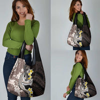 Brown and Black Hawaii Shark Tattoo Grocery Bag Puakenikeni Lei Plumeria Polynesian Pattern - Polynesian Pride