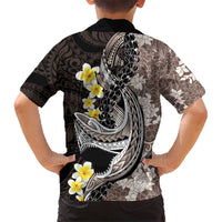 Brown and Black Hawaii Shark Tattoo Hawaiian Shirt Puakenikeni Lei Plumeria Polynesian Pattern - Polynesian Pride