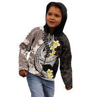 Brown and Black Hawaii Shark Tattoo Kid Hoodie Puakenikeni Lei Plumeria Polynesian Pattern - Polynesian Pride