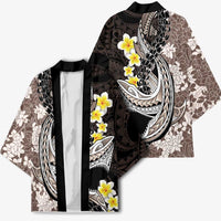 Brown and Black Hawaii Shark Tattoo Kimono Puakenikeni Lei Plumeria Polynesian Pattern - Polynesian Pride