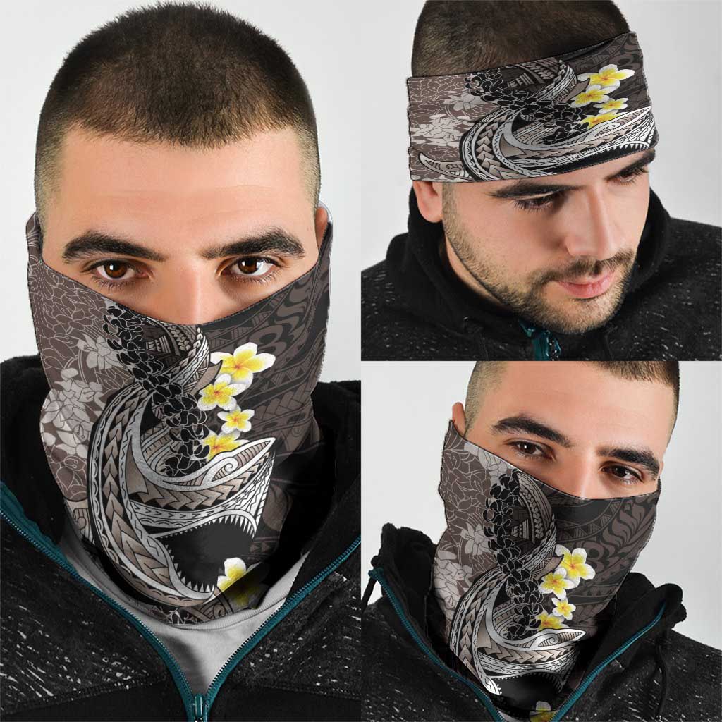 Brown and Black Hawaii Shark Tattoo Neck Gaiter Puakenikeni Lei Plumeria Polynesian Pattern - Polynesian Pride