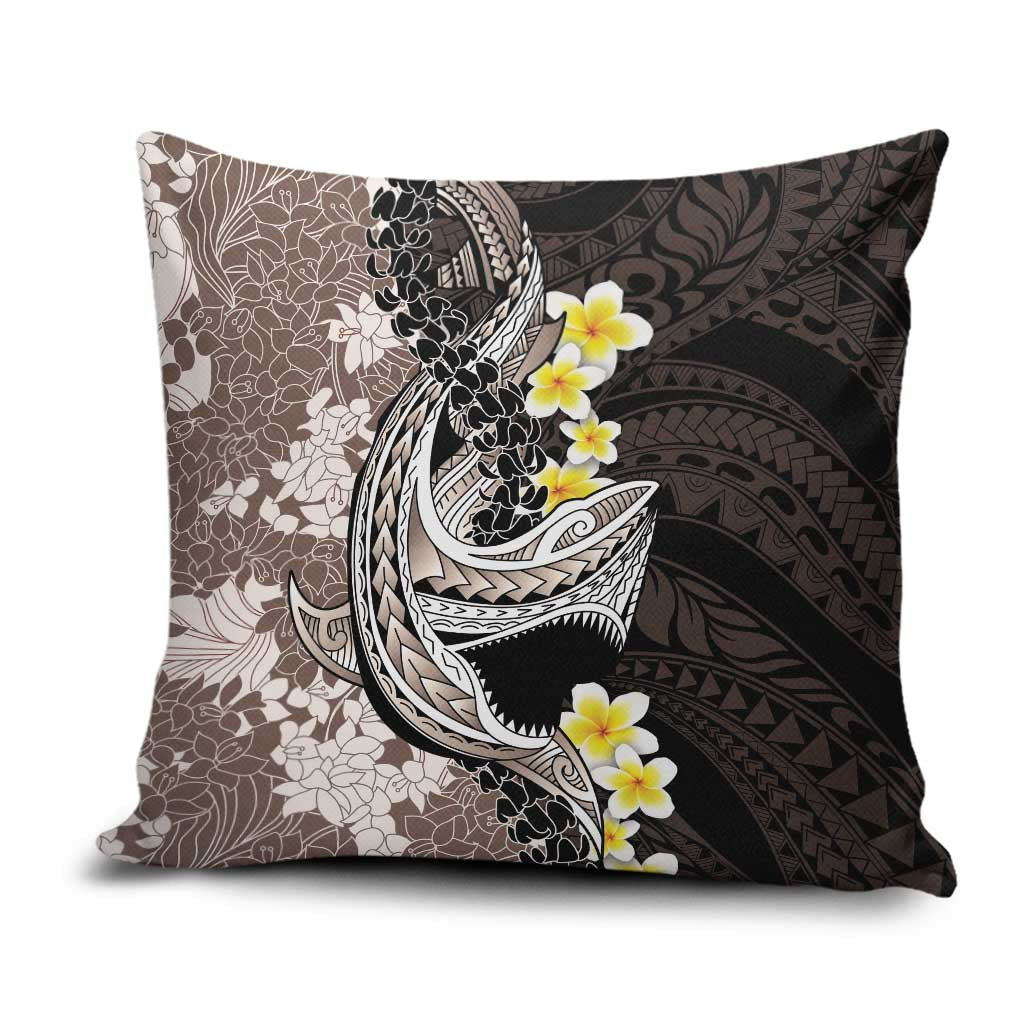 Brown and Black Hawaii Shark Tattoo Pillow Cover Puakenikeni Lei Plumeria Polynesian Pattern - Polynesian Pride