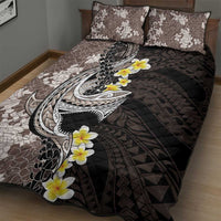 Brown and Black Hawaii Shark Tattoo Quilt Bed Set Puakenikeni Lei Plumeria Polynesian Pattern - Polynesian Pride