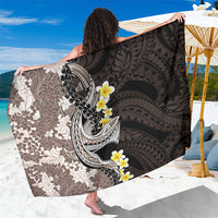 Brown and Black Hawaii Shark Tattoo Sarong Puakenikeni Lei Plumeria Polynesian Pattern - Polynesian Pride