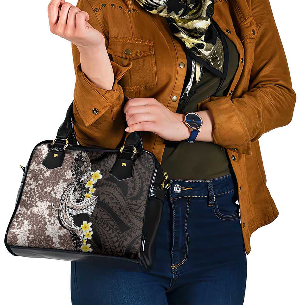 Brown and Black Hawaii Shark Tattoo Shoulder Handbag Puakenikeni Lei Plumeria Polynesian Pattern - Polynesian Pride