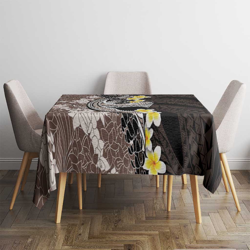 Brown and Black Hawaii Shark Tattoo Tablecloth Puakenikeni Lei Plumeria Polynesian Pattern - Polynesian Pride