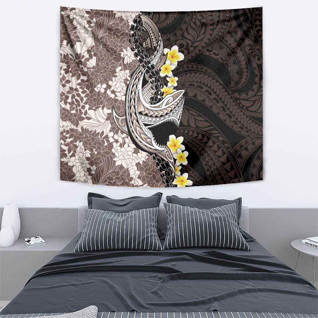 Brown and Black Hawaii Shark Tattoo Tapestry Puakenikeni Lei Plumeria Polynesian Pattern - Polynesian Pride