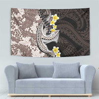 Brown and Black Hawaii Shark Tattoo Tapestry Puakenikeni Lei Plumeria Polynesian Pattern - Polynesian Pride