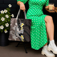 Brown and Black Hawaii Shark Tattoo Tote Bag Puakenikeni Lei Plumeria Polynesian Pattern - Polynesian Pride