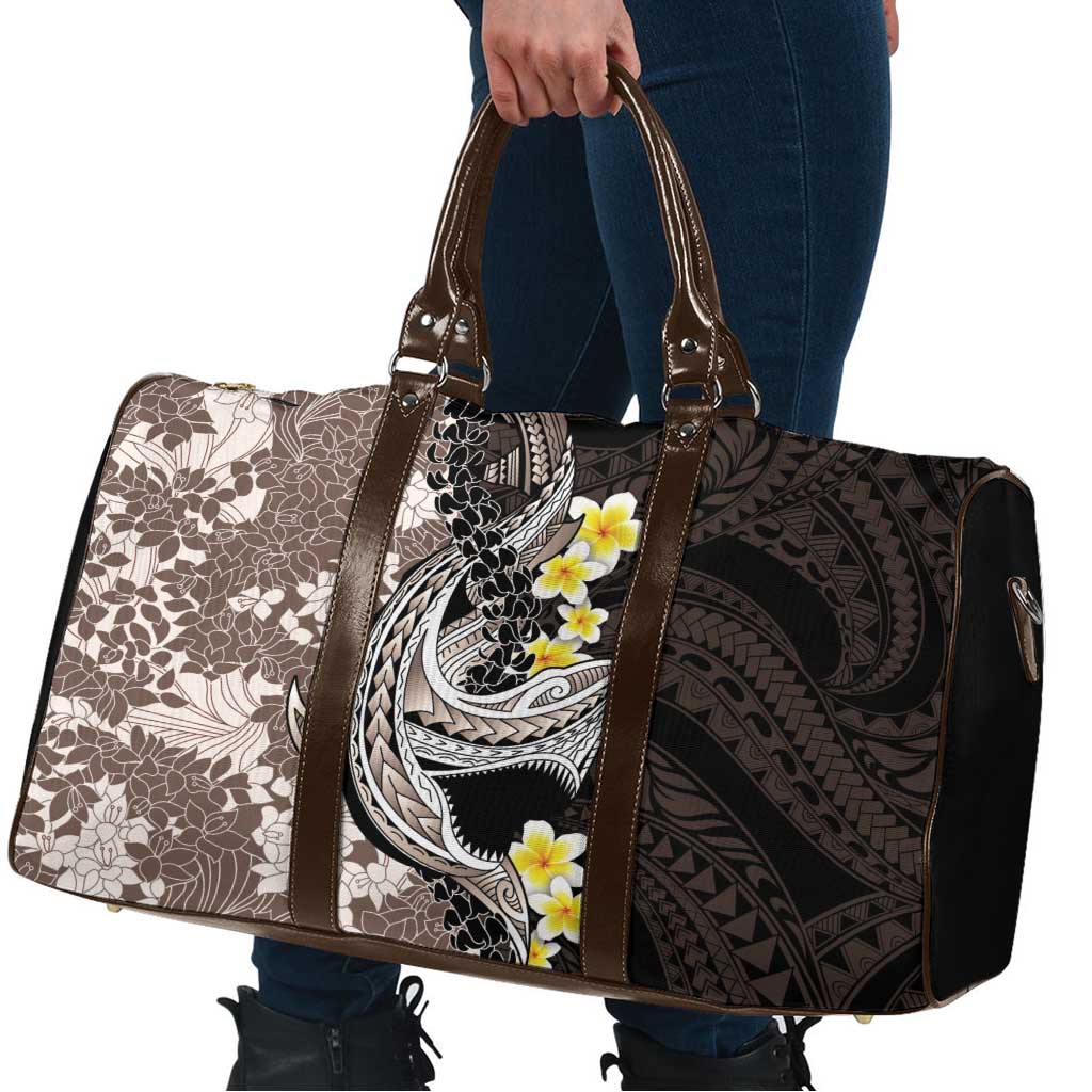 Brown and Black Hawaii Shark Tattoo Travel Bag Puakenikeni Lei Plumeria Polynesian Pattern - Polynesian Pride