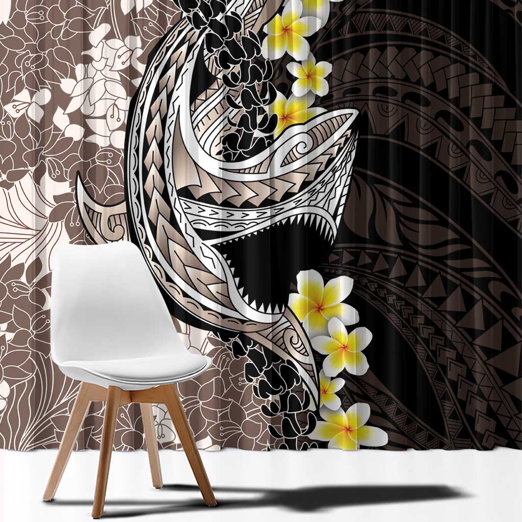 Brown and Black Hawaii Shark Tattoo Window Curtain Puakenikeni Lei Plumeria Polynesian Pattern - Polynesian Pride