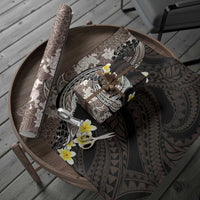 Brown and Black Hawaii Shark Tattoo Wrapping Paper Puakenikeni Lei Plumeria Polynesian Pattern - Polynesian Pride