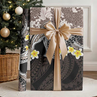 Brown and Black Hawaii Shark Tattoo Wrapping Paper Puakenikeni Lei Plumeria Polynesian Pattern - Polynesian Pride