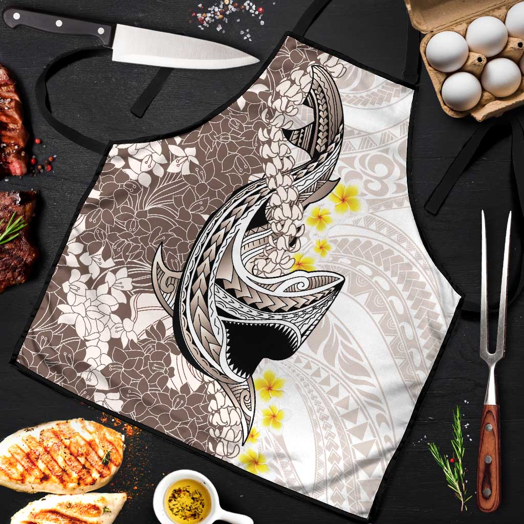 Brown and White Hawaii Shark Tattoo Apron Puakenikeni Lei Plumeria Polynesian Pattern - Polynesian Pride