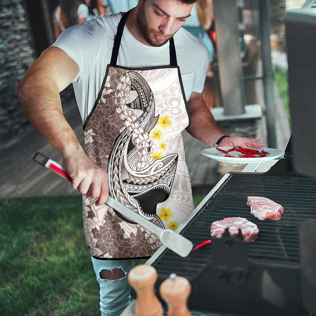 Brown and White Hawaii Shark Tattoo Apron Puakenikeni Lei Plumeria Polynesian Pattern - Polynesian Pride