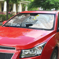 Brown and White Hawaii Shark Tattoo Auto Sun Shade Puakenikeni Lei Plumeria Polynesian Pattern - Polynesian Pride