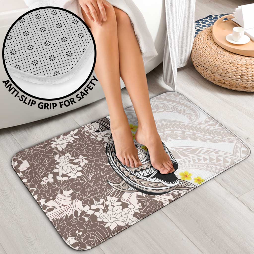 Brown and White Hawaii Shark Tattoo Bathroom Set Puakenikeni Lei Plumeria Polynesian Pattern - Polynesian Pride