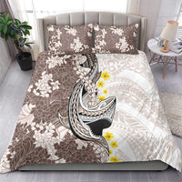 Brown and White Hawaii Shark Tattoo Bedding Set Puakenikeni Lei Plumeria Polynesian Pattern - Polynesian Pride