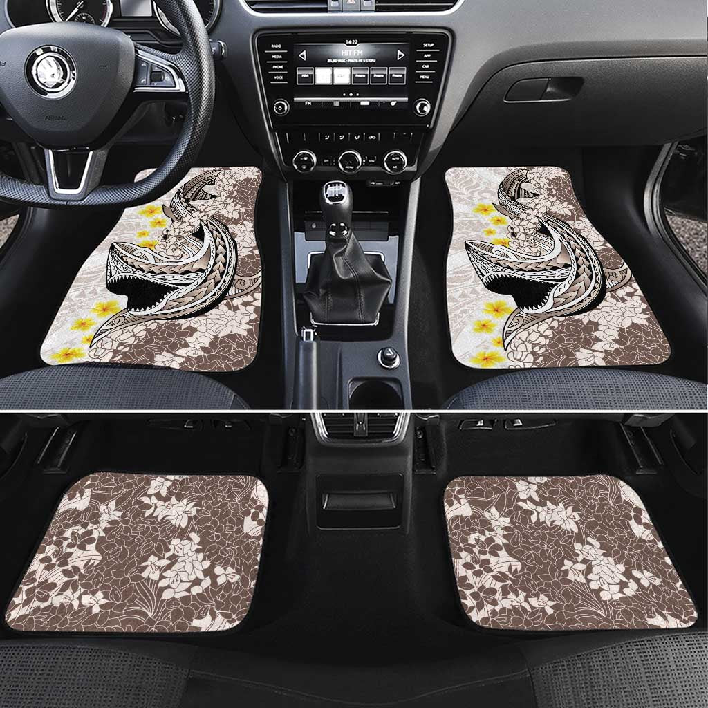 Brown and White Hawaii Shark Tattoo Car Mats Puakenikeni Lei Plumeria Polynesian Pattern - Polynesian Pride