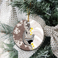 Brown and White Hawaii Shark Tattoo Ceramic Ornament Puakenikeni Lei Plumeria Polynesian Pattern - Polynesian Pride