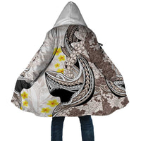 Brown and White Hawaii Shark Tattoo Cloak Puakenikeni Lei Plumeria Polynesian Pattern - Polynesian Pride