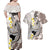 Brown and White Hawaii Shark Tattoo Couples Matching Off Shoulder Maxi Dress and Hawaiian Shirt Puakenikeni Lei Plumeria Polynesian Pattern - Polynesian Pride