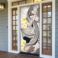 Brown and White Hawaii Shark Tattoo Door Cover Puakenikeni Lei Plumeria Polynesian Pattern - Polynesian Pride