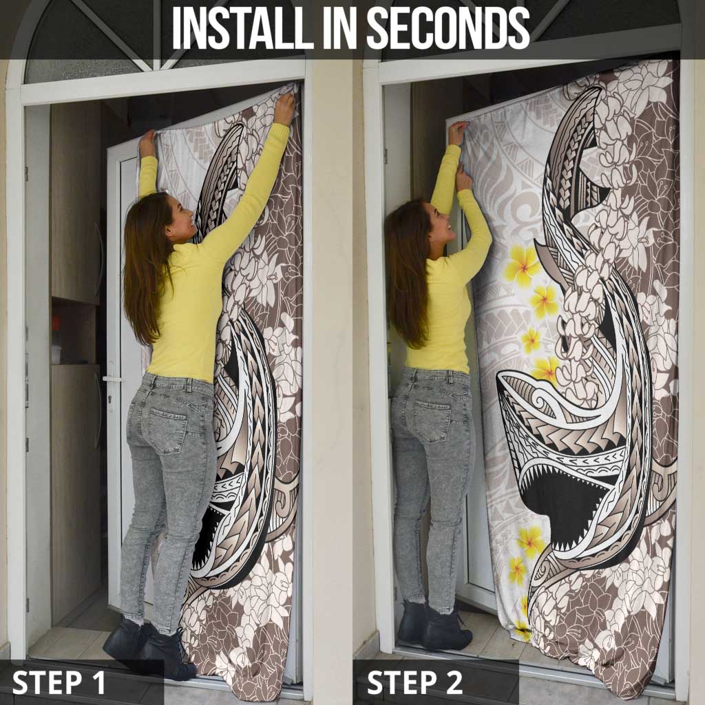 Brown and White Hawaii Shark Tattoo Door Cover Puakenikeni Lei Plumeria Polynesian Pattern - Polynesian Pride