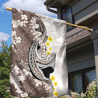 Brown and White Hawaii Shark Tattoo Garden Flag Puakenikeni Lei Plumeria Polynesian Pattern - Polynesian Pride