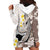 Brown and White Hawaii Shark Tattoo Hoodie Dress Puakenikeni Lei Plumeria Polynesian Pattern - Polynesian Pride