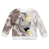Brown and White Hawaii Shark Tattoo Kid Ugly Christmas Sweater Puakenikeni Lei Plumeria Polynesian Pattern - Polynesian Pride