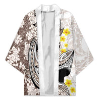 Brown and White Hawaii Shark Tattoo Kimono Puakenikeni Lei Plumeria Polynesian Pattern LT14 Unisex White - Polynesian Pride