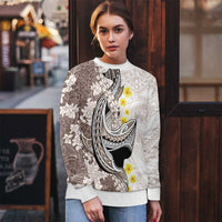 Brown and White Hawaii Shark Tattoo Ugly Christmas Sweater Puakenikeni Lei Plumeria Polynesian Pattern - Polynesian Pride