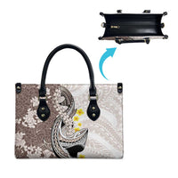 Brown and White Hawaii Shark Tattoo Leather Bag Puakenikeni Lei Plumeria Polynesian Pattern - Polynesian Pride