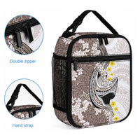 Brown and White Hawaii Shark Tattoo Lunch Bag Puakenikeni Lei Plumeria Polynesian Pattern