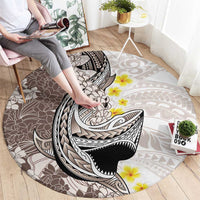 Brown and White Hawaii Shark Tattoo Round Carpet Puakenikeni Lei Plumeria Polynesian Pattern - Polynesian Pride