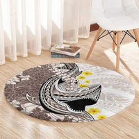 Brown and White Hawaii Shark Tattoo Round Carpet Puakenikeni Lei Plumeria Polynesian Pattern - Polynesian Pride