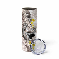 Brown and White Hawaii Shark Tattoo Skinny Tumbler Puakenikeni Lei Plumeria Polynesian Pattern - Polynesian Pride