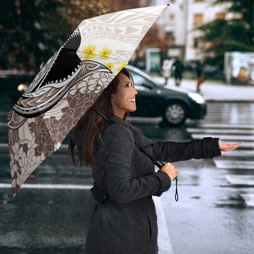 Brown and White Hawaii Shark Tattoo Umbrella Puakenikeni Lei Plumeria Polynesian Pattern - Polynesian Pride