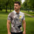 Brown and White Hawaii Shark Tattoo Zipper Polo Shirt Puakenikeni Lei Plumeria Polynesian Pattern - Polynesian Pride