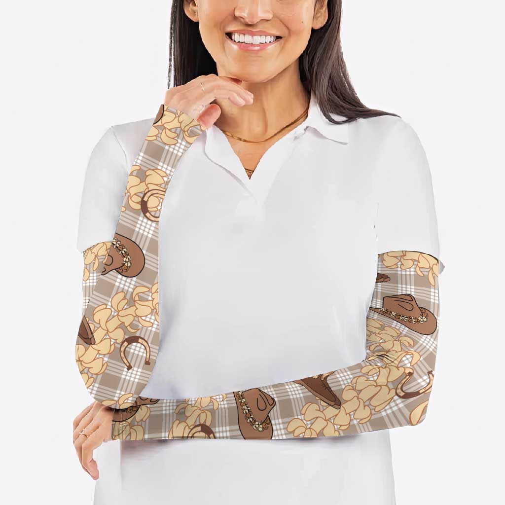 Khaki Palaka Hawaii Cowboy Arm Sleeves Puakenikeni Lei Paniolo Papale Seamless Vibes - Polynesian Pride
