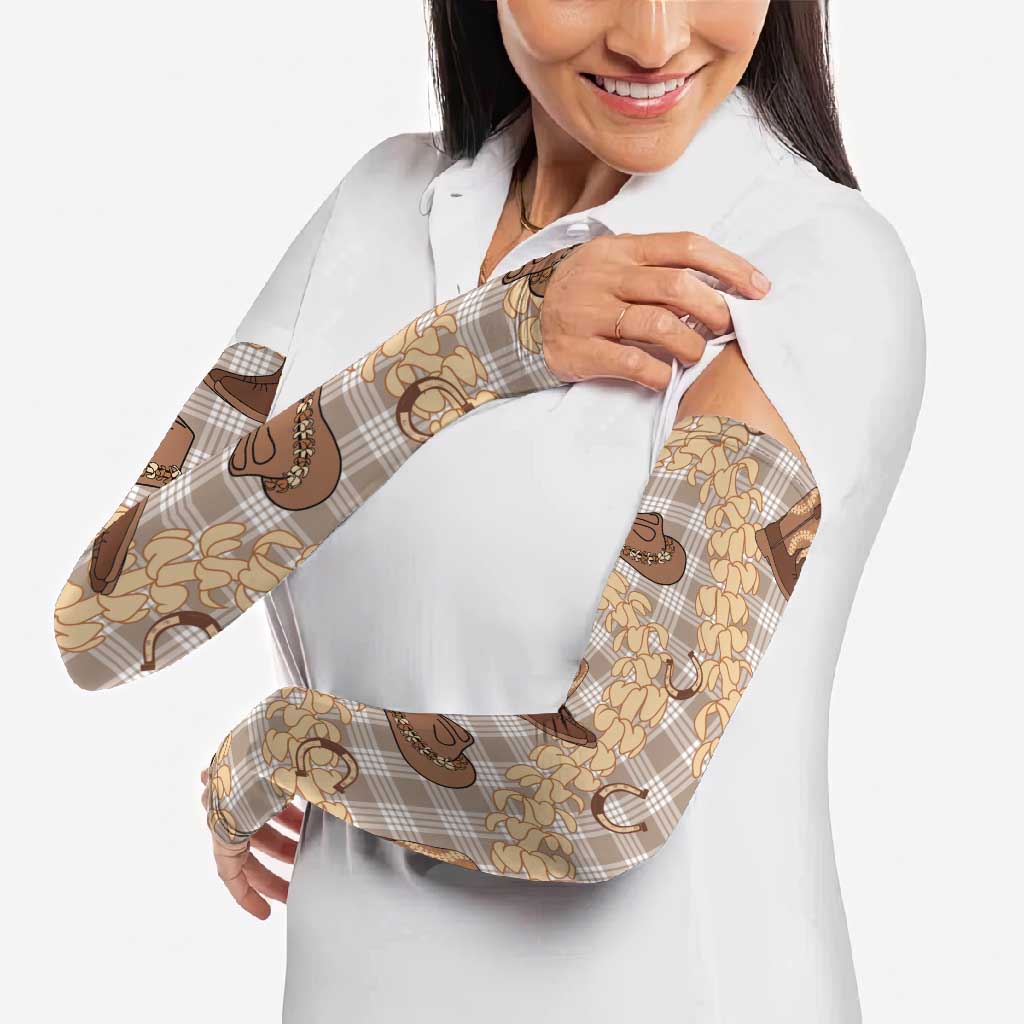 Khaki Palaka Hawaii Cowboy Arm Sleeves Puakenikeni Lei Paniolo Papale Seamless Vibes - Polynesian Pride