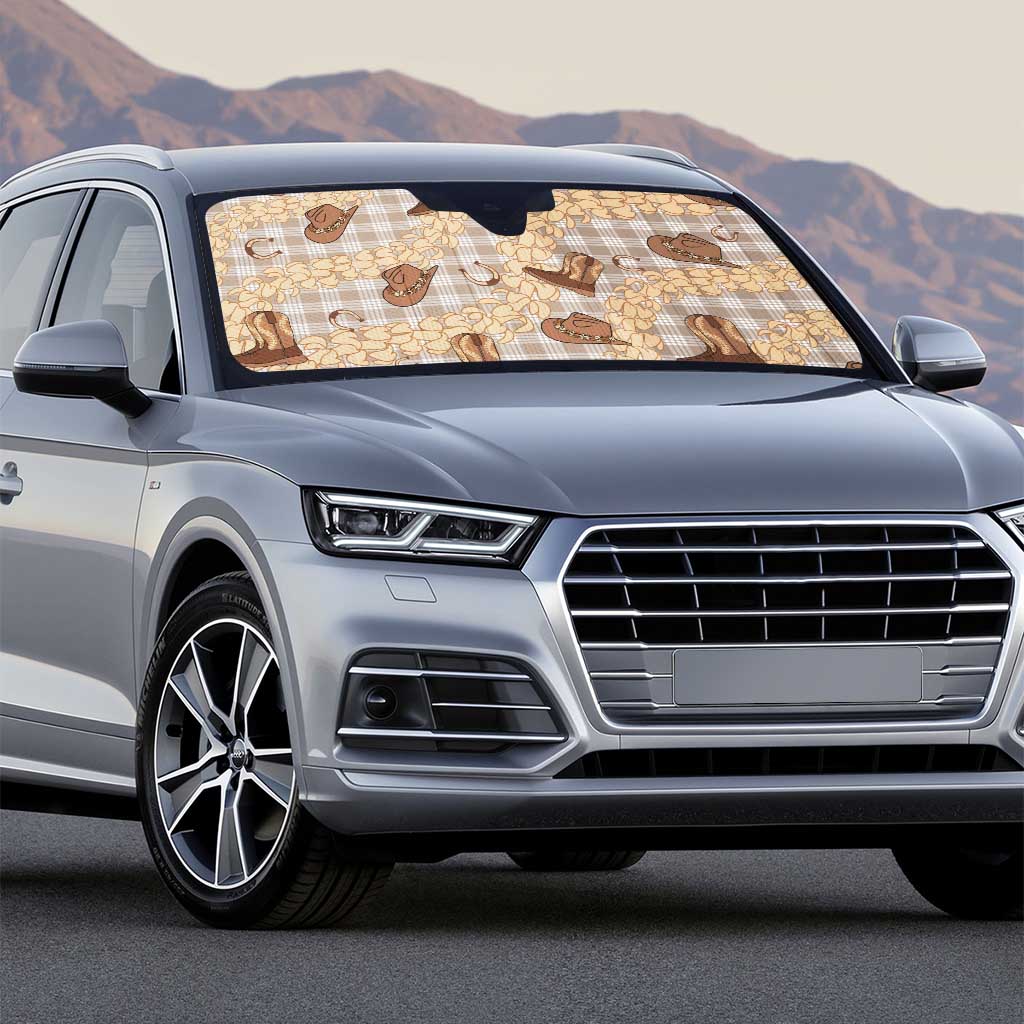 Khaki Palaka Hawaii Cowboy Auto Sun Shade Puakenikeni Lei Paniolo Papale Seamless Vibes - Polynesian Pride