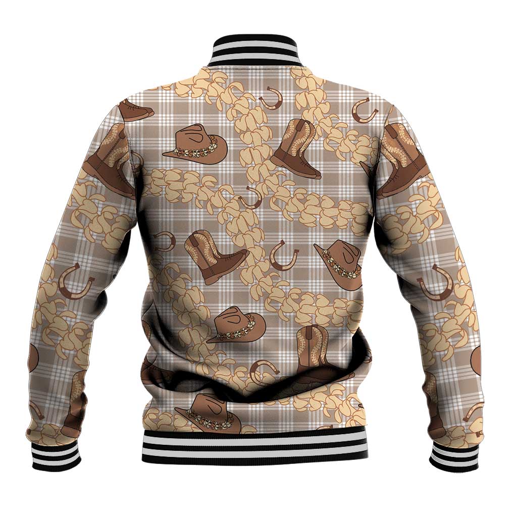 Khaki Palaka Hawaii Cowboy Baseball Jacket Puakenikeni Lei Paniolo Papale Seamless Vibes - Polynesian Pride